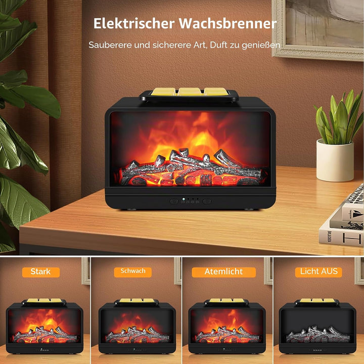 Wowlela Duftlampe Elektrisch, Dynamische Flamme Kamin Elektrische Duftlampe für Wachs mit 4 Timer &amp;