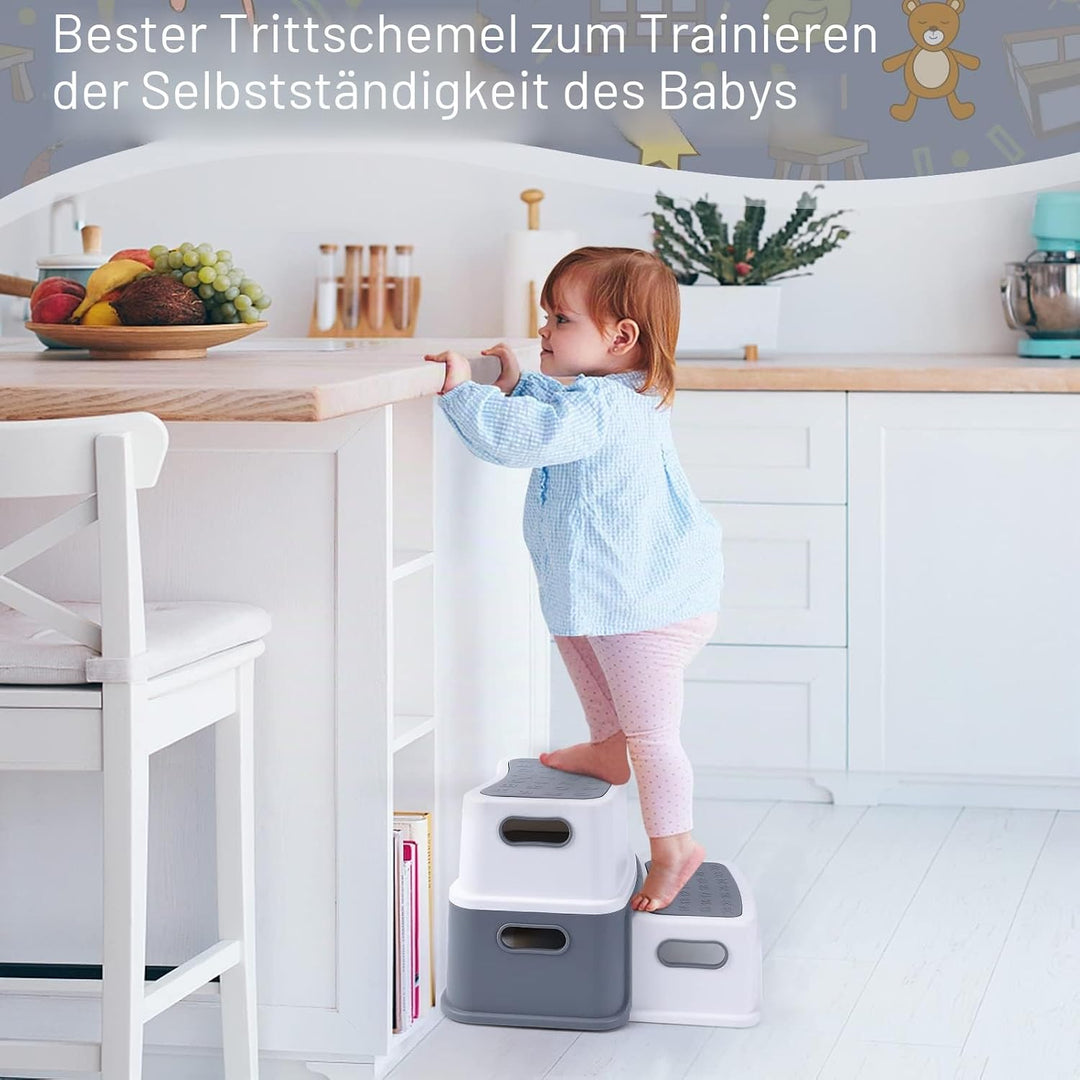 Tritthocker Kinder 2 Stufen, Zweistufiger Robuster Hocker Stabil &amp; Leicht, Tritthocker für Badezimme