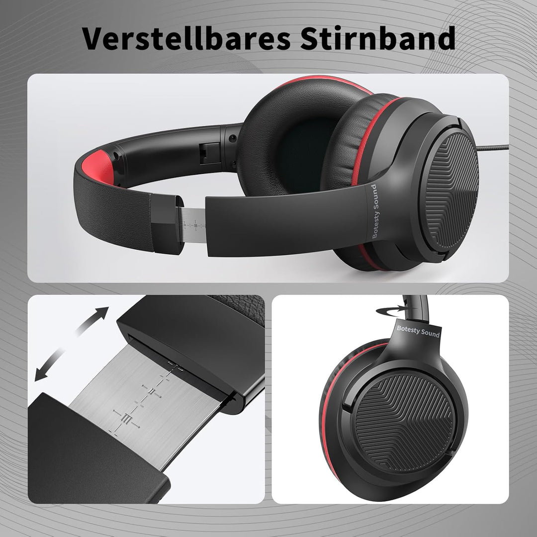 Kopfhörer mit Kabel und Mikrofon, Over-Ear Kabelkopfhörer mit 3,5mm Klinkenstecker, Faltbar Kabelgeb