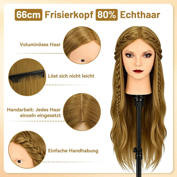 TwoWin Übungspuppenköpfe zum Üben von Echthaar, zum Flechten von Make-up und kostenloser Klemmhalter
