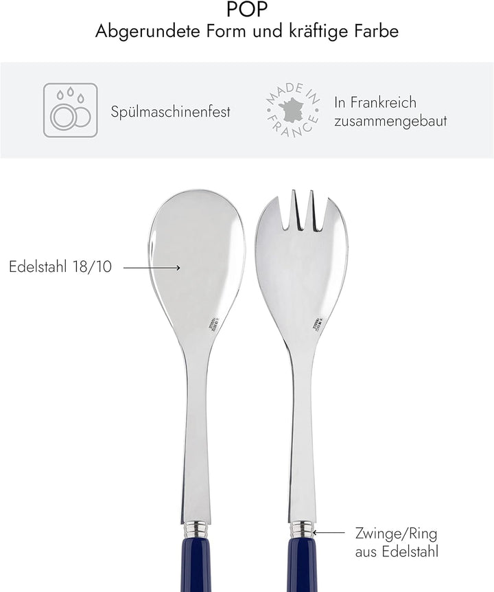 SABRE PARIS - Salatbesteck, 2-teilig 26 cm - Pop - Edelstahl &amp; Acryl - Spülmaschinenfest - Marinebla