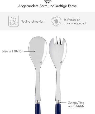 SABRE PARIS - Salatbesteck, 2-teilig 26 cm - Pop - Edelstahl & Acryl - Spülmaschinenfest - Marinebla