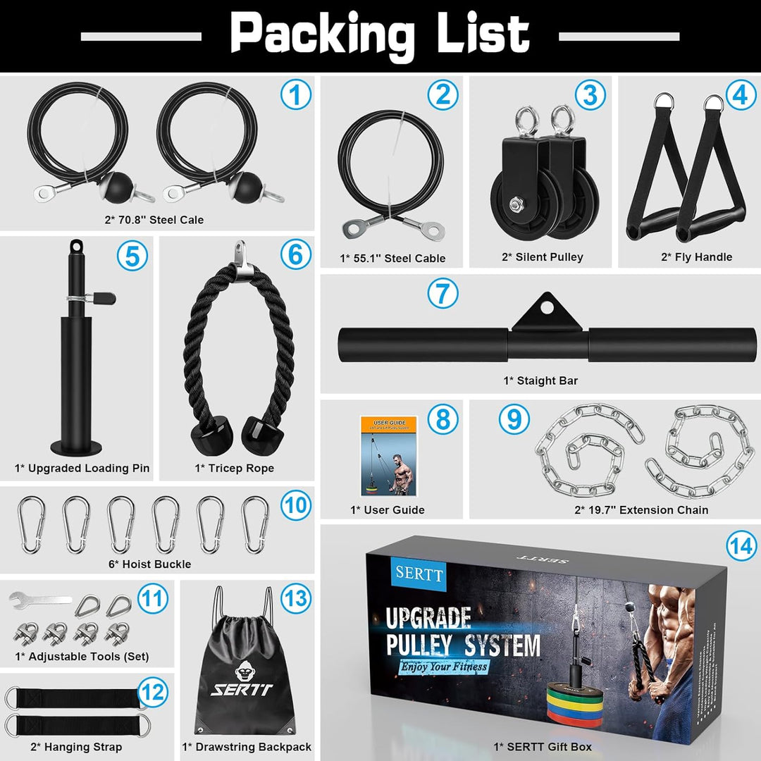 SERTT Gewicht Seilzug Fitness Gym, Verbesserte Kabelzug Fitness Latzug Gym Fitnessgeräte für LAT Pul