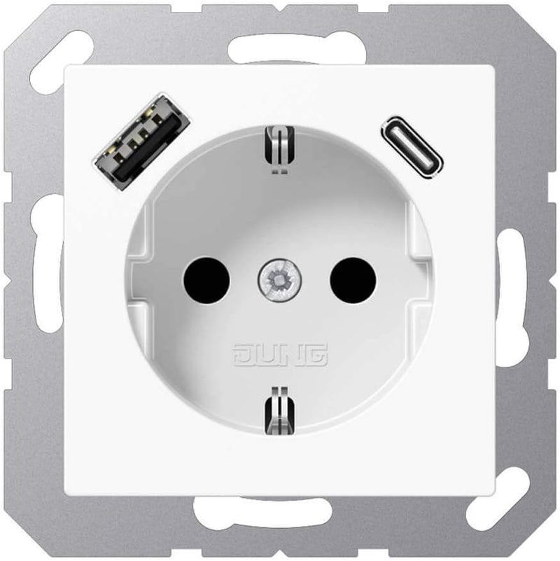 Jung A1520-15CAWW SCHUKO-Steckdose mit USB Typ AC (3A) mit erhöhtem Berührungsschutz (Thermoplast br