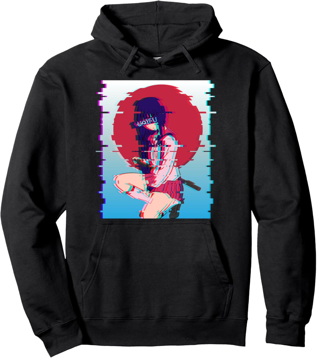 Waifu Anime School Girl - Japanese Aesthetic Vaporwave Anime Pullover Hoodie