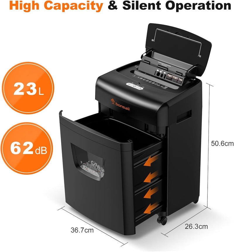 Bonsaii 120 Blatt Aktenvernichter mit Automatischem Einzug, P-4 Partikelschnitt, Extrem Leise mit 62