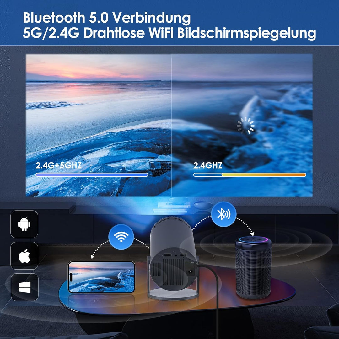 HIPPUS Mini Smart Beamer 4K Android OS 11.0 Full HD 1080P 180°Dreh Portable Projector klein Videopro