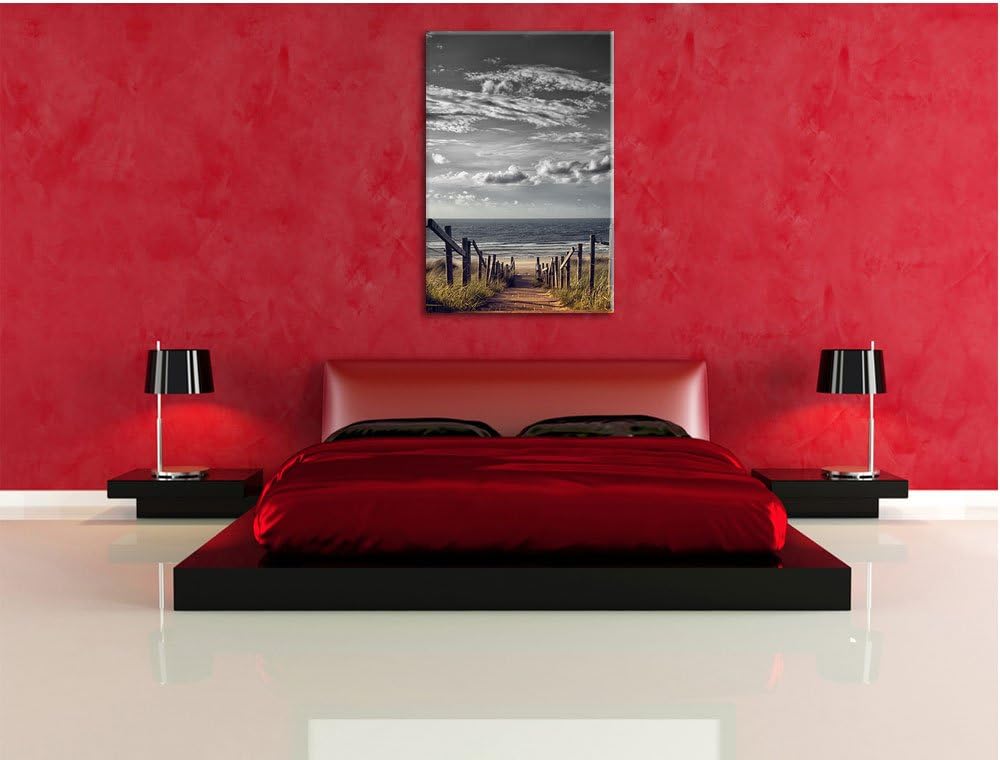 Pixxprint Weg zum Strand am Meer B&W Detail, Format: 100x70 auf Leinwand, 100x70