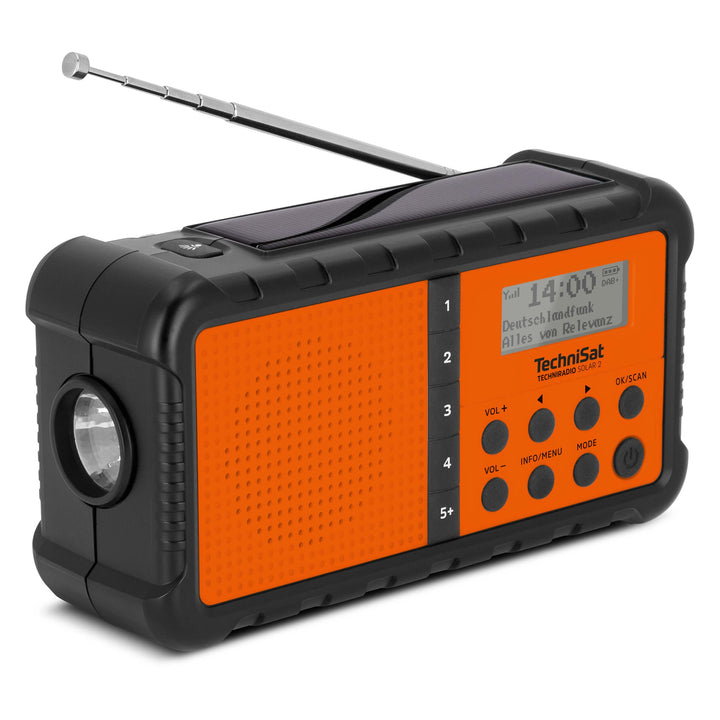 TechniSat TECHNIRADIO SOLAR 2 – DAB+/UKW Solar-Kurbel-Radio (mobiles Camping Radio mit Solarpanel, A
