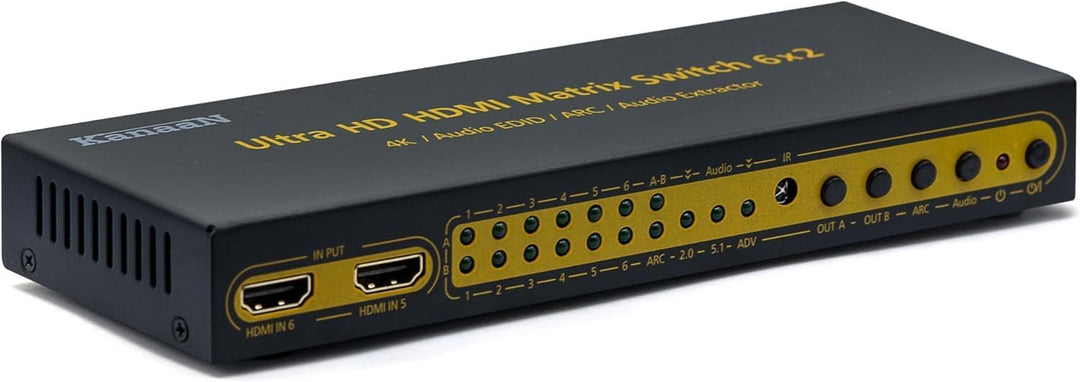 KanaaN Leicke 4K UltraHD HDMI 6x2 Matrix Switch mit Fernbedienung | 5.1 Surround SPDIF Optisch + Ste