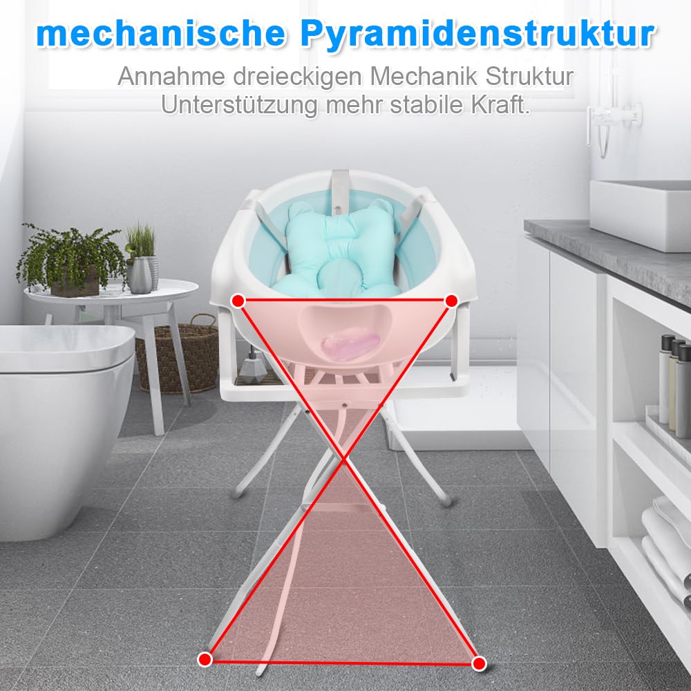 Baby Badewanne Faltbare Babybadewanne, Baby Bathtub Babywanne Wanne Faltbar mit Badewannenhocker, Ru