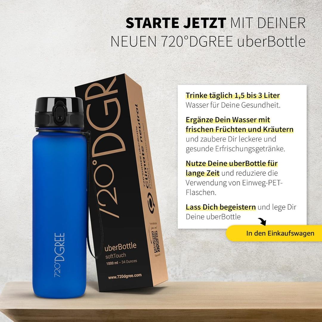 720°DGREE Trinkflasche Kinder 500ml “uberBottle“ softTouch +Sieb - Auslaufsicher, BPA-Frei - Flasche