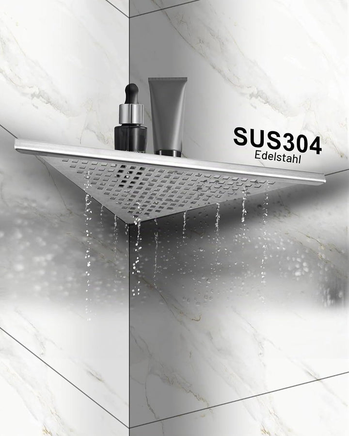 Eckablage Duschablage 304 Edelstahl ohne Bohren für Badezimmer Shampoo Halter 253 * 253 * 355mm (Sil