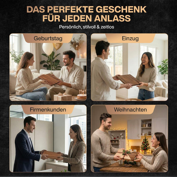 Premium Schneidebrett aus Nussbaum - PERSONALISIERBAR - 40 x 30 cm Hochwertiges Küchenbrett aus Holz
