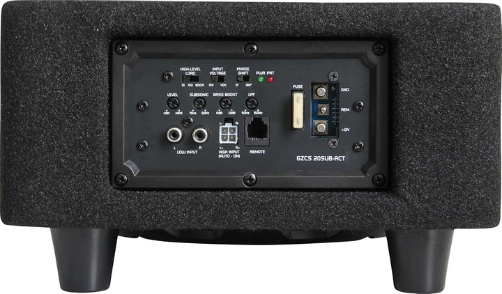 Ground Zero GZCS 20SUB-ACT Aktiv-Gehäusesubwoofer, 20cm, 250W RMS, 50-150Hz, Downfire, 9-16V, Holz