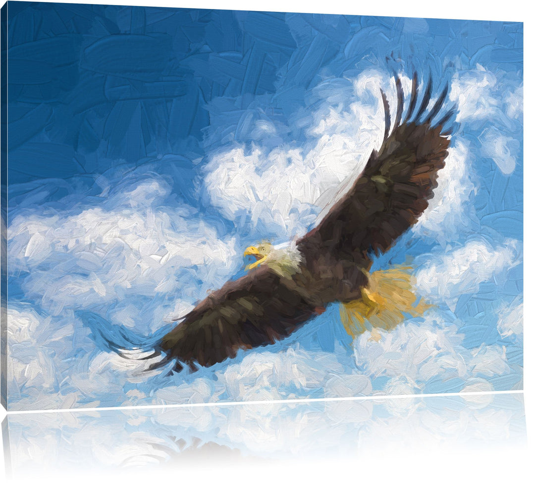 Pixxprint Fliegender Adler als Leinwandbild/Grösse: 100x70 cm/Wandbild/Kunstdruck/fertig bespannt, 1