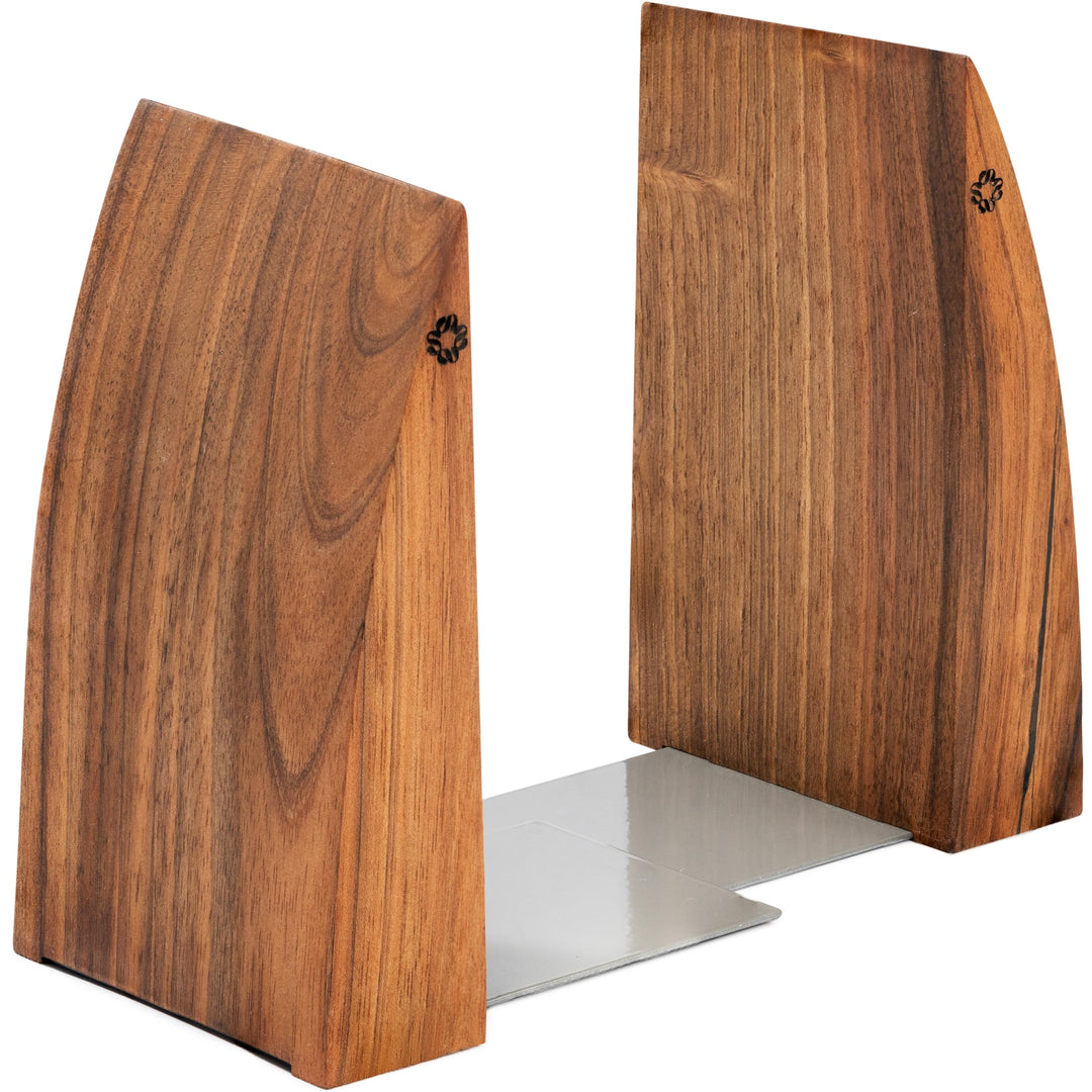 TILISMA Buchstützen für Regale – Handgefertigte Buchstützen aus Holz mit Metallsockel, Walnussbaum –