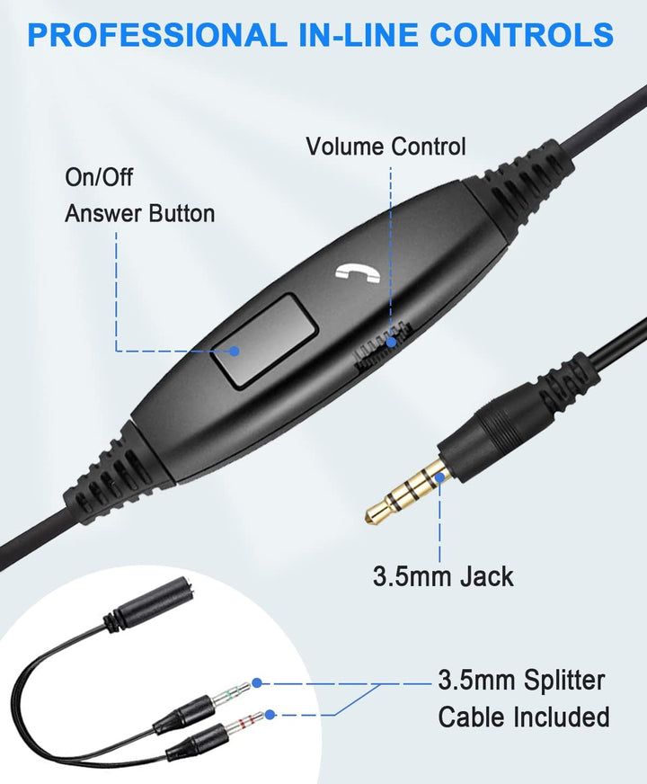Headset Handy 3,5mm Klinke mit Mikrofon Noise Cancelling, PC Kopfhörer für Laptop Computer iPhone Sa