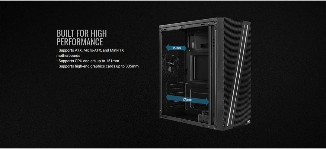 Aerocool Streak PC Gaming Case, Mid-Tower, ATX, RGB, 18 Lighting modes, Full Window, Ideal for First
