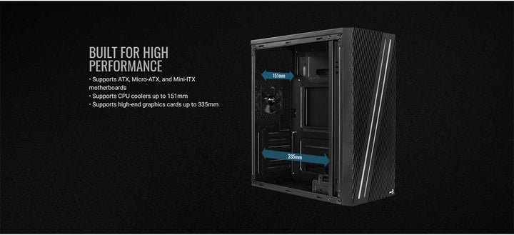 Aerocool Streak PC Gaming Case, Mid-Tower, ATX, RGB, 18 Lighting modes, Full Window, Ideal for First
