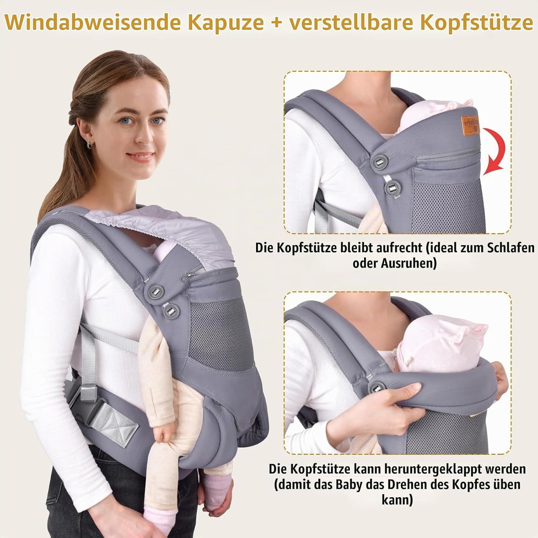 Babytrage für Neugeborene ab Geburt, Weich Atmungsaktiv Babytrage mit verstellbarem Hüftgurt Schulte