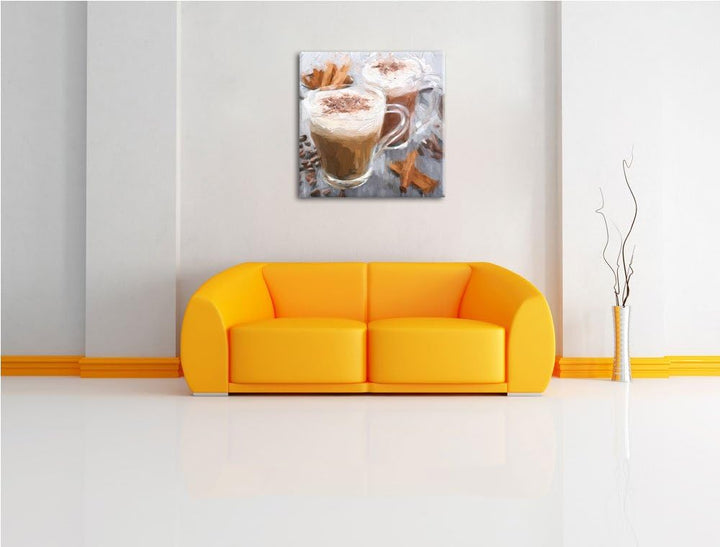 Pixxprint heisse Schokolade und frischer Kaffee mit Streuseln, Format: 70x70 auf Leinwand, 70x70