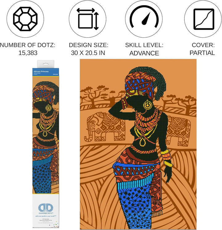 Diamond Dotz DD12-035 Afrikanische Prinzessin, ca. 52 x 76 cm gross, Diamond Painting, Malen mit Dia
