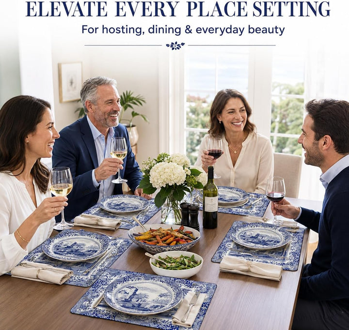 Blue Italian Placemats, Wood, Blue and White, 40.1 x 29 x 0.58 cm
