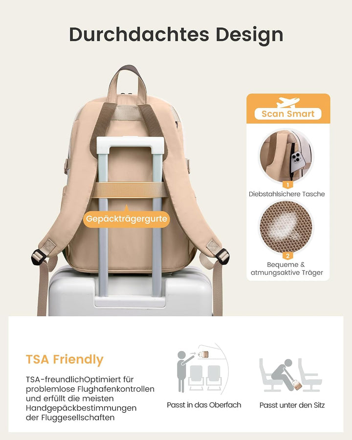 LOVEVOOK Rucksack Damen, 15,6 Zoll Laptop Schulrucksack Teenager mit grossem Fach für Trinkflaschen,