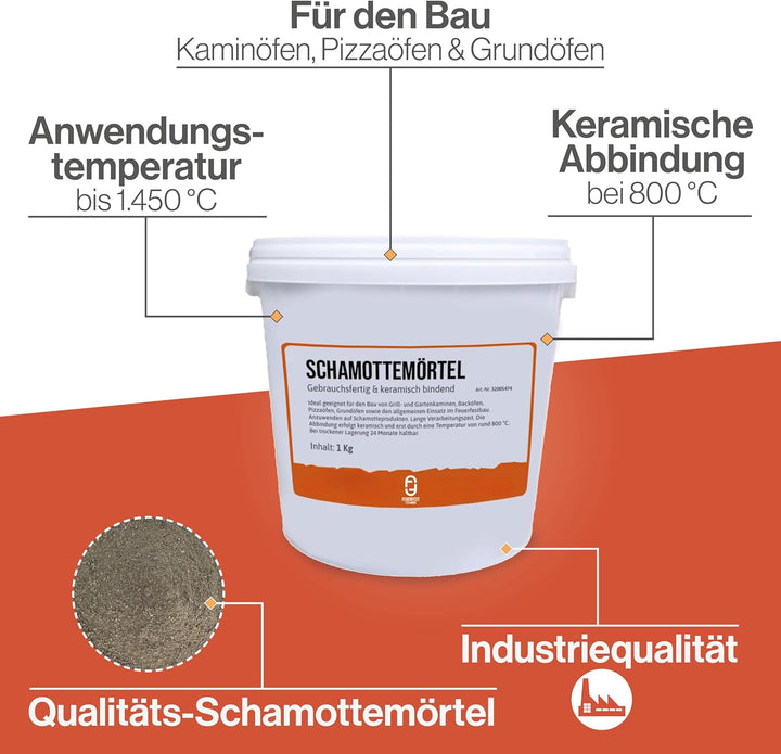 Feuerfest 123 - Schamottemörtel [Menge 1 kg] - Für Kaminöfen, Öfen & Grills - Feuerfester Mörtel 1.4