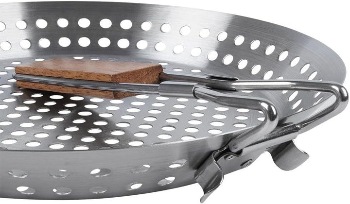 BBQ Bratpfanne zum Grillen von Gemüse, Fleisch, Korb mit Holzgriff