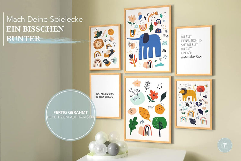 Papierschmiede® Bilder Kinderzimmer Kids Mood Poster Set Bunte Tierwelt, Gerahmte Bilder fürs Kinder