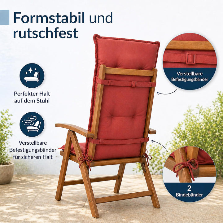 Hochlehner Auflagen 2er Set 117x49x6 cm Rot Gartenstuhl Sitzpolster Komfort | BURI Hochlehnerauflage