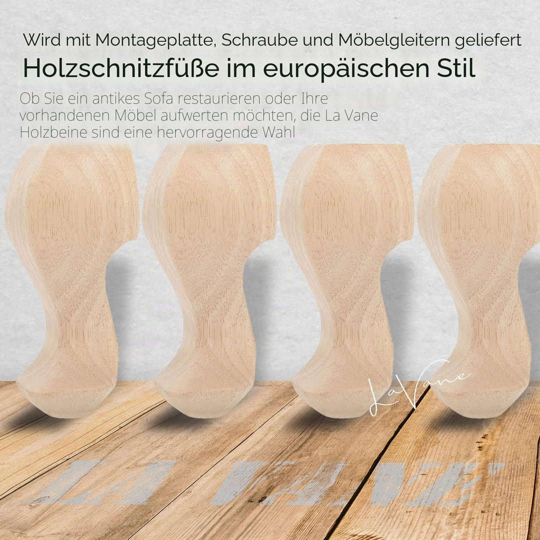 La Vane 25cm Holz Möbelfüsse, 4 Stück Europäisch Stil Massivholz Geschnitzten Ersatz Tischbeine Möbe