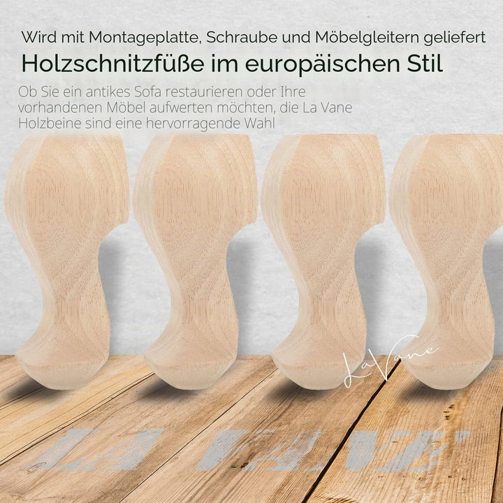 La Vane 25cm Holz Möbelfüsse, 4 Stück Europäisch Stil Massivholz Geschnitzten Ersatz Tischbeine Möbe