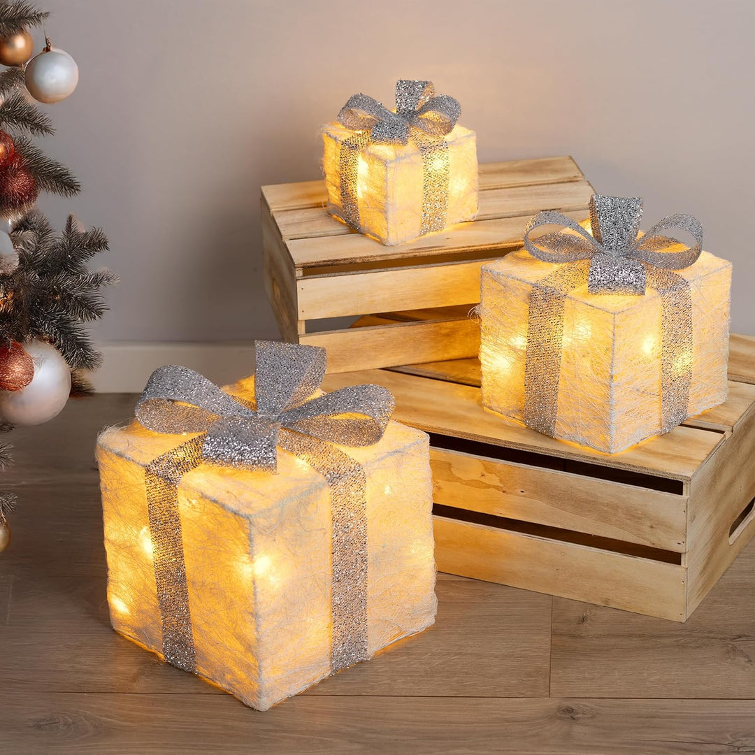 Bambelaa! 3er Led Deko Geschenke Leucht Boxen Timer Weihnachts Dekoration Weihnachtsdeko Beleuchtet