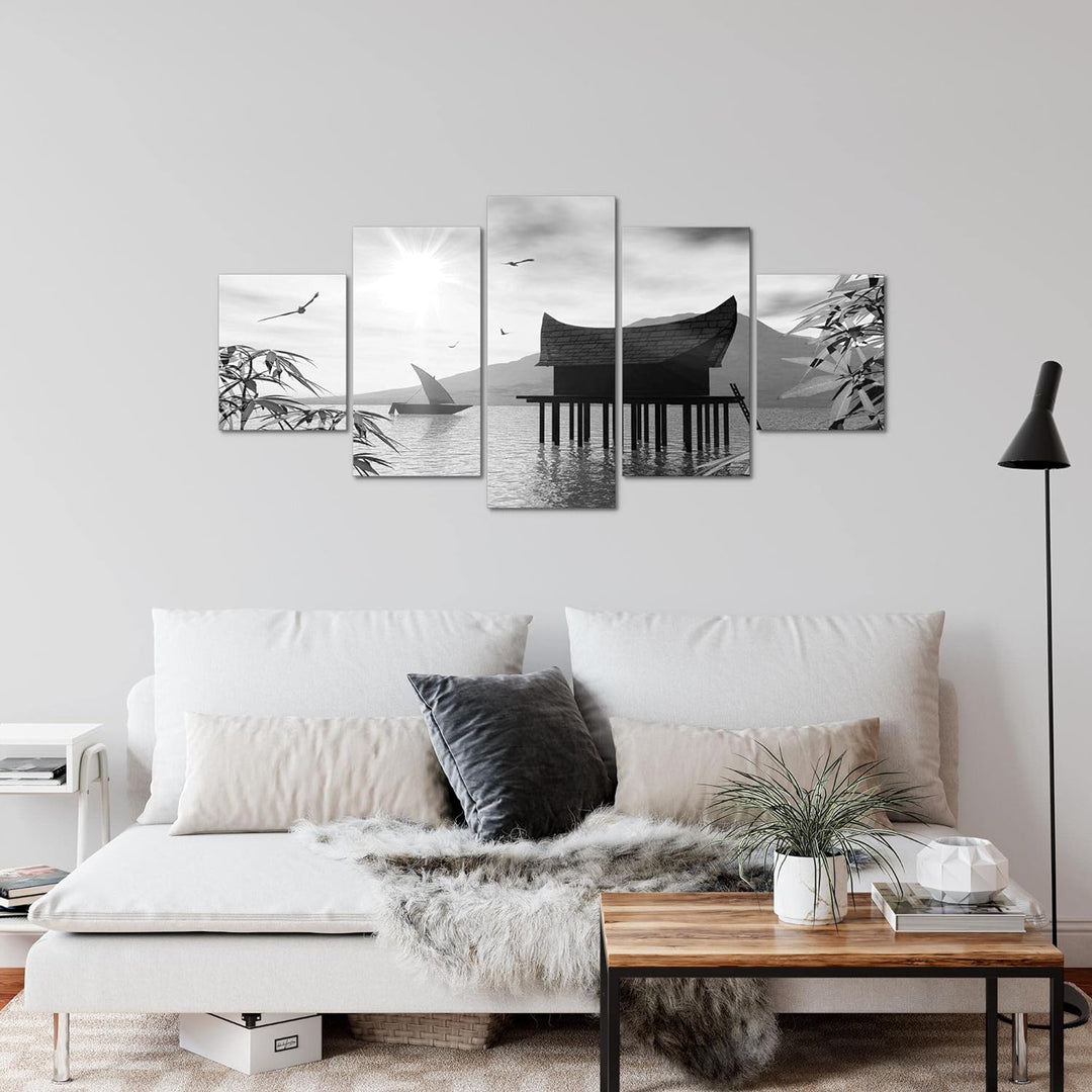 Runa Art Wandbilder Landschaft See 5 Teilig Bild auf Vlies Leinwand Deko Schlafzimmer Wohnzimmer Nat