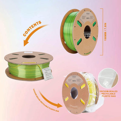 ERYONE Dual Zweifarbig PLA Filament 1.75mm, 3D Drucker Filament 1kg Spule +/- 0,02 mm, Seide Gelb &