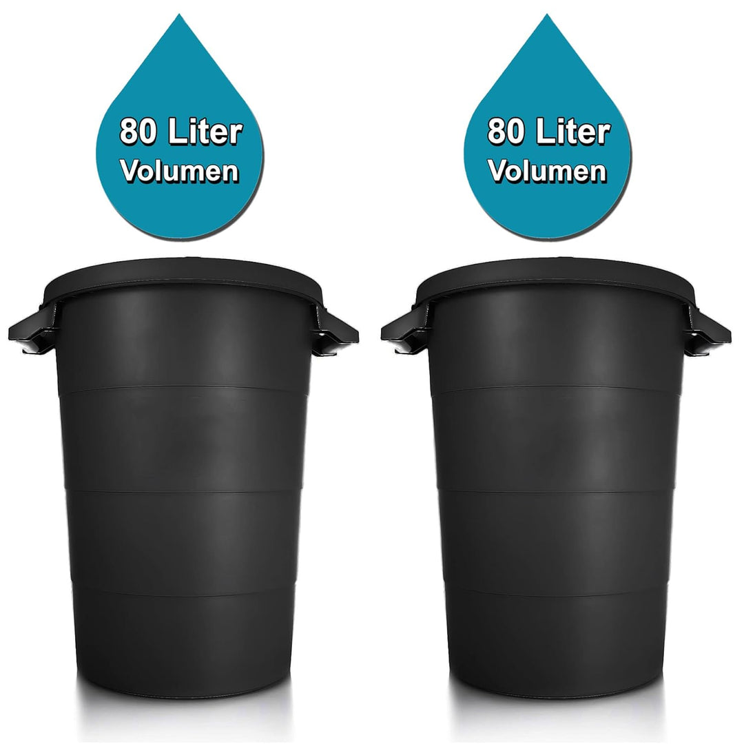 BigDean 2X wetterfeste Universaltonne mit Deckel und 2 stabilen Tragegriffen 80 Liter SCHWARZ - Rege