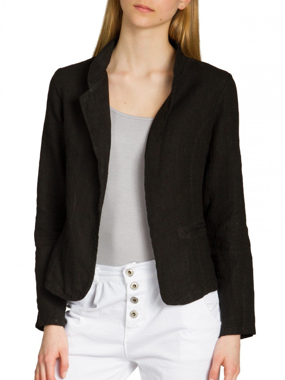Caspar BZR004 kurzer Damen Leinen Sommer Blazer XS Schwarz, XS Schwarz