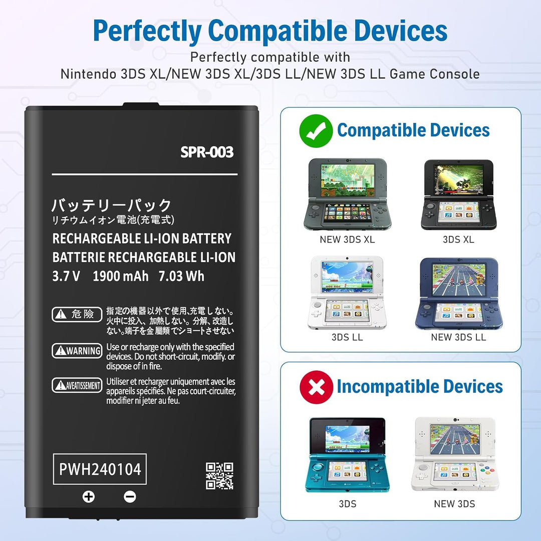 1900mAh SPR-003 Akku für Nintendo 3DS XL/New 3DS XL/ 3DS LL/New 3DS LL Spielkonsole, Neues Upgrade L