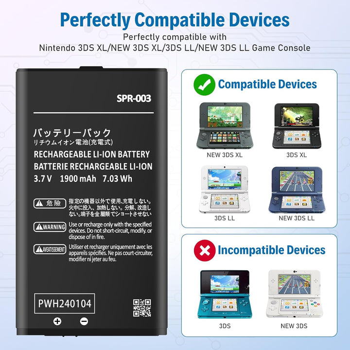 1900mAh SPR-003 Akku für Nintendo 3DS XL/New 3DS XL/ 3DS LL/New 3DS LL Spielkonsole, Neues Upgrade L