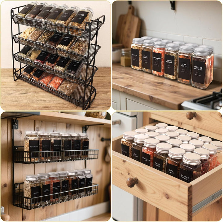 FoiiLiio Gewürzgläser Eckig Set mit SilbrigDeckel, 24er 120ml Gewürzbehälter Glas mit Streueinsatz,
