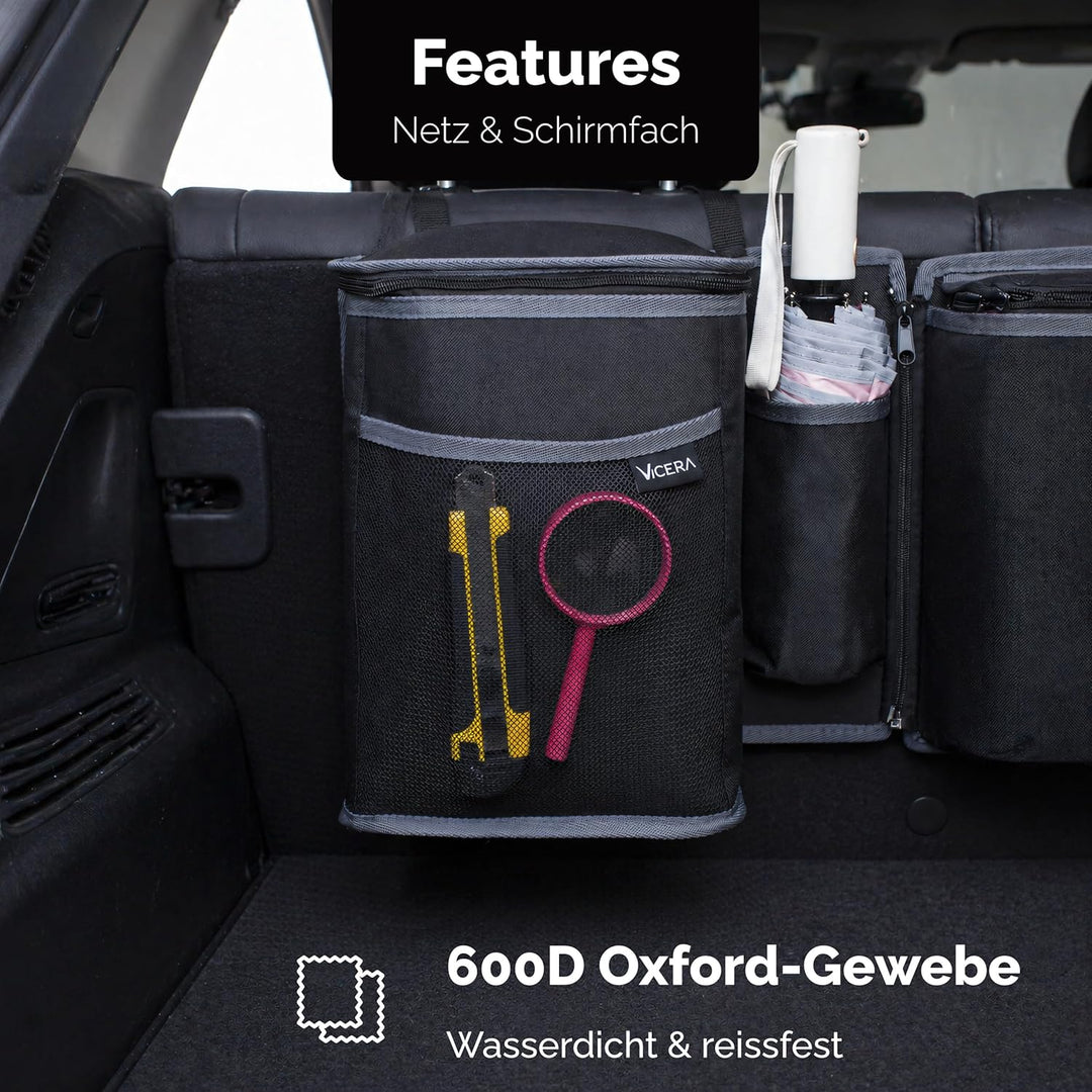 Vicera Kofferraum Organizer mit Klett – Grosse Kofferraumtasche für SUV, Kombi, Bus, Vans, grosse Au