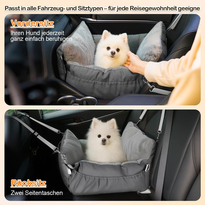3-in-1 Hundesitz fürs Auto & Reisebett für kleine Hunde – Tragbarer Autositz mit erweiterbarer Liege
