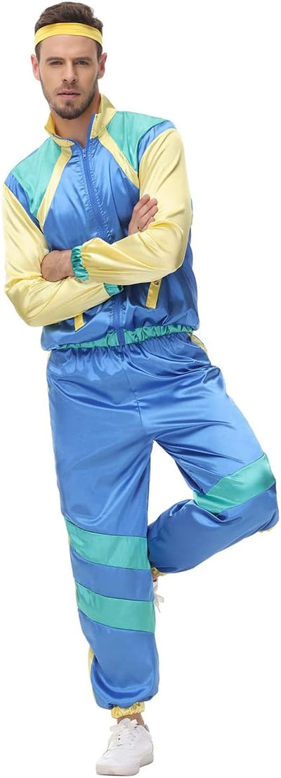 FYMNSI Herren Damen 70er 80er Jahre Outfit Trainingsanzug Jogginganzug Faschingskostüm Halloween Mot