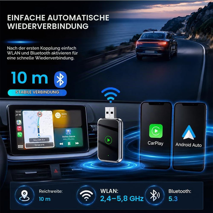 2026 Carplay Wireless Adapter, Android Auto Wireless Adapter, Car Play Adap-TER Auto mit USB und Typ