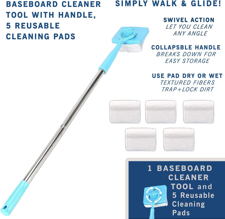 A7V8-1PC No-Bending Mop Bodenleistenreiniger Werkzeug Langer Griff Verstellbare Sockelleiste Formwer