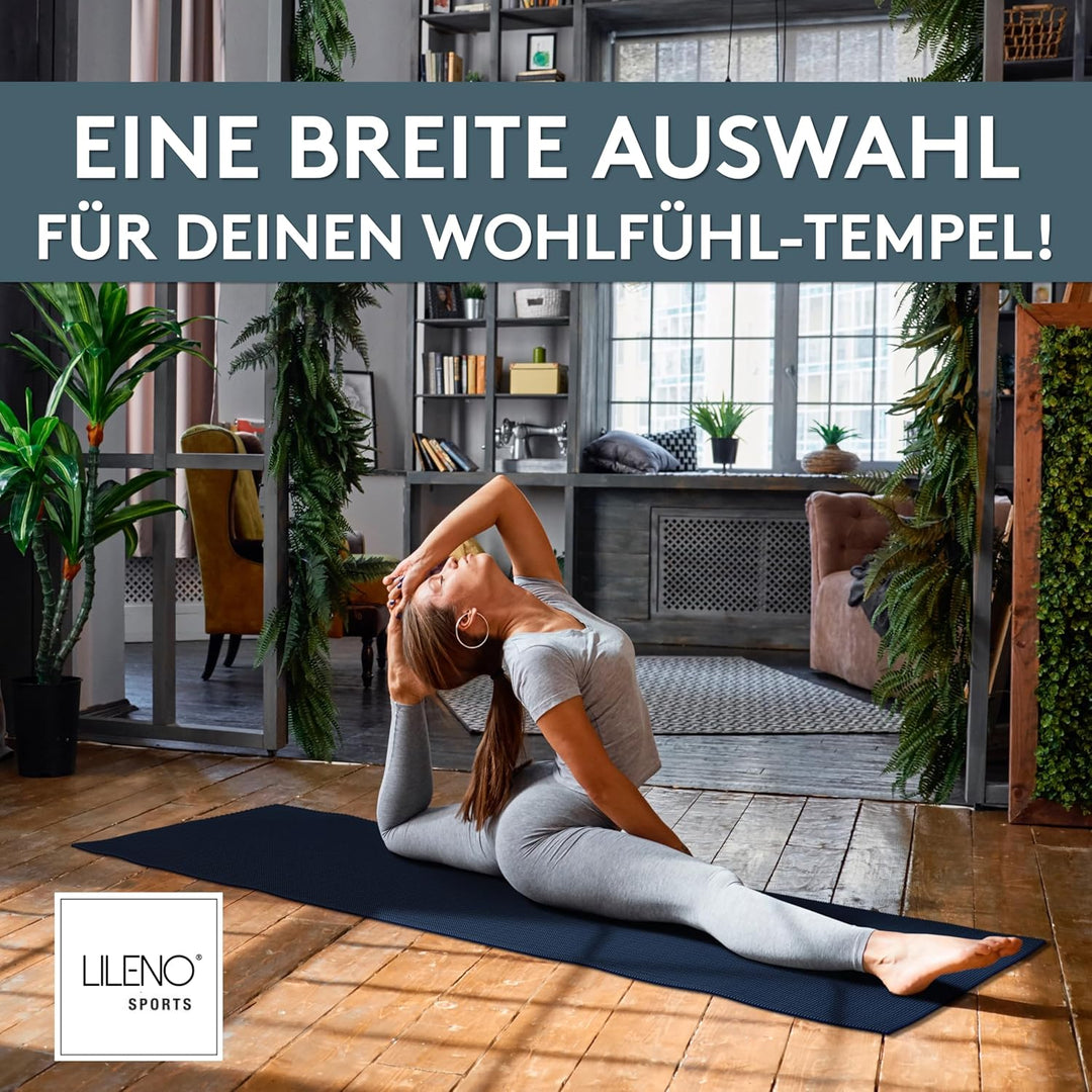 LILENO SPORTS Yoga Matte (180x60cm) inkl. Tragegurt - Sport und Yogamatte extra rutschfest in 4 mm D