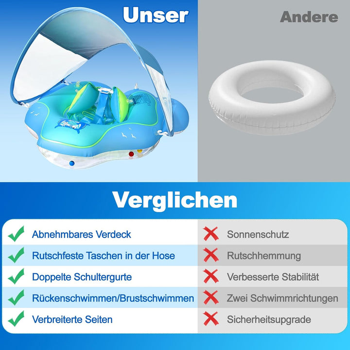 Schwimmsessel für Kinder mit Sonnendach - Schwimmdübel für Kleinkinder im Alter von 6-36 Monaten mit